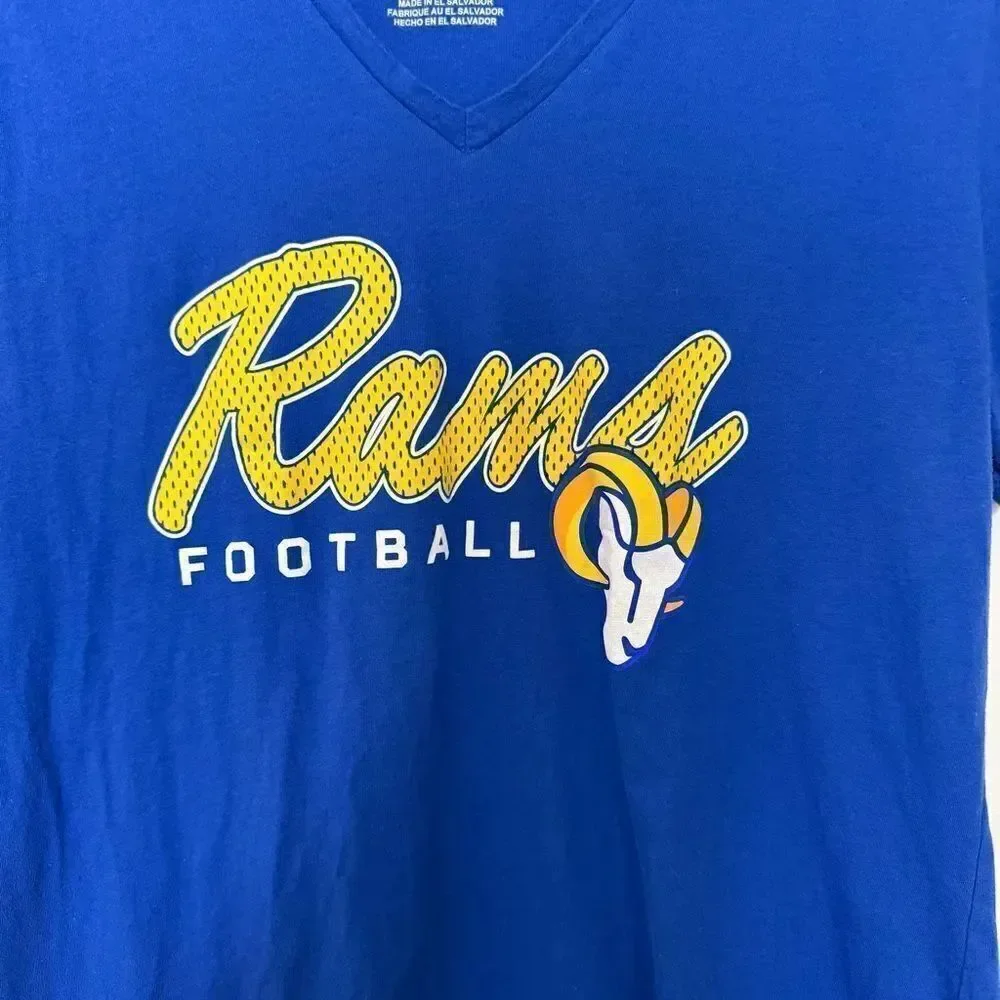 NFL Team Apparel Women Blue Rams Los Angeles Graphic Short Sleeve T-Shirt Size L